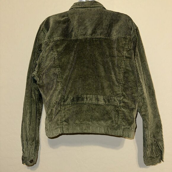 VTG‎ Y2K Green corduroy zip up jacket 90’s 2000’s Grunge Cropped Kurt Cobain L - Picture 7 of 11